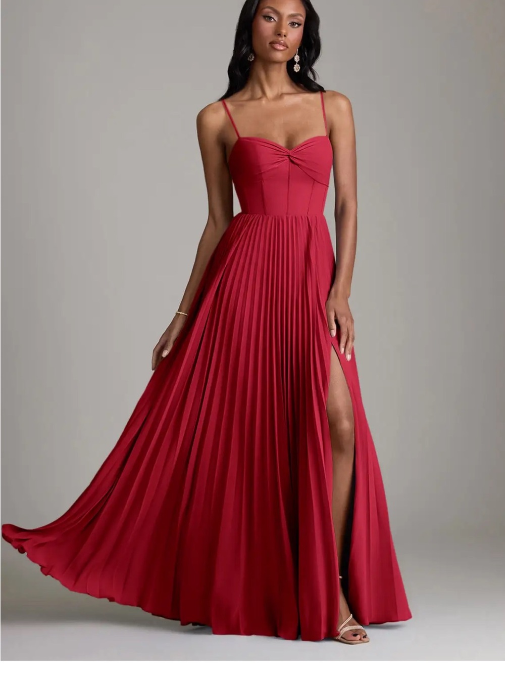 Azazie Red Pleated Maxi Dress with Side Slit